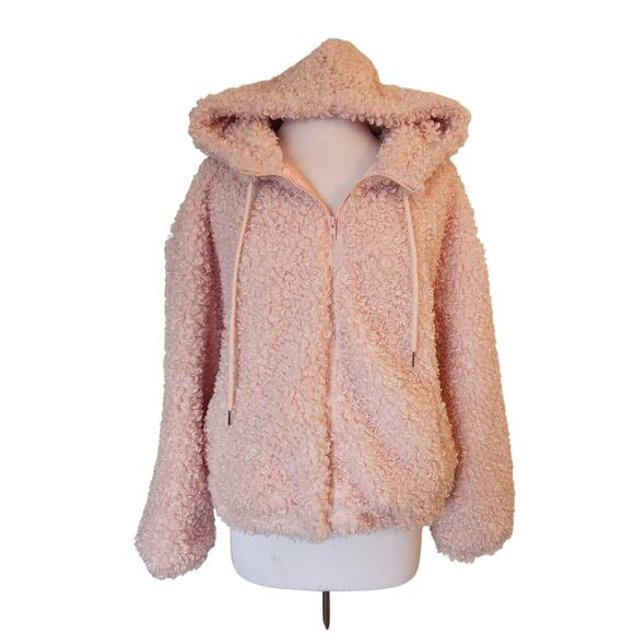WALTER BAKER Amanda Hooded Faux Shearling Jacket Pink Size XL - Picture 1 of 7